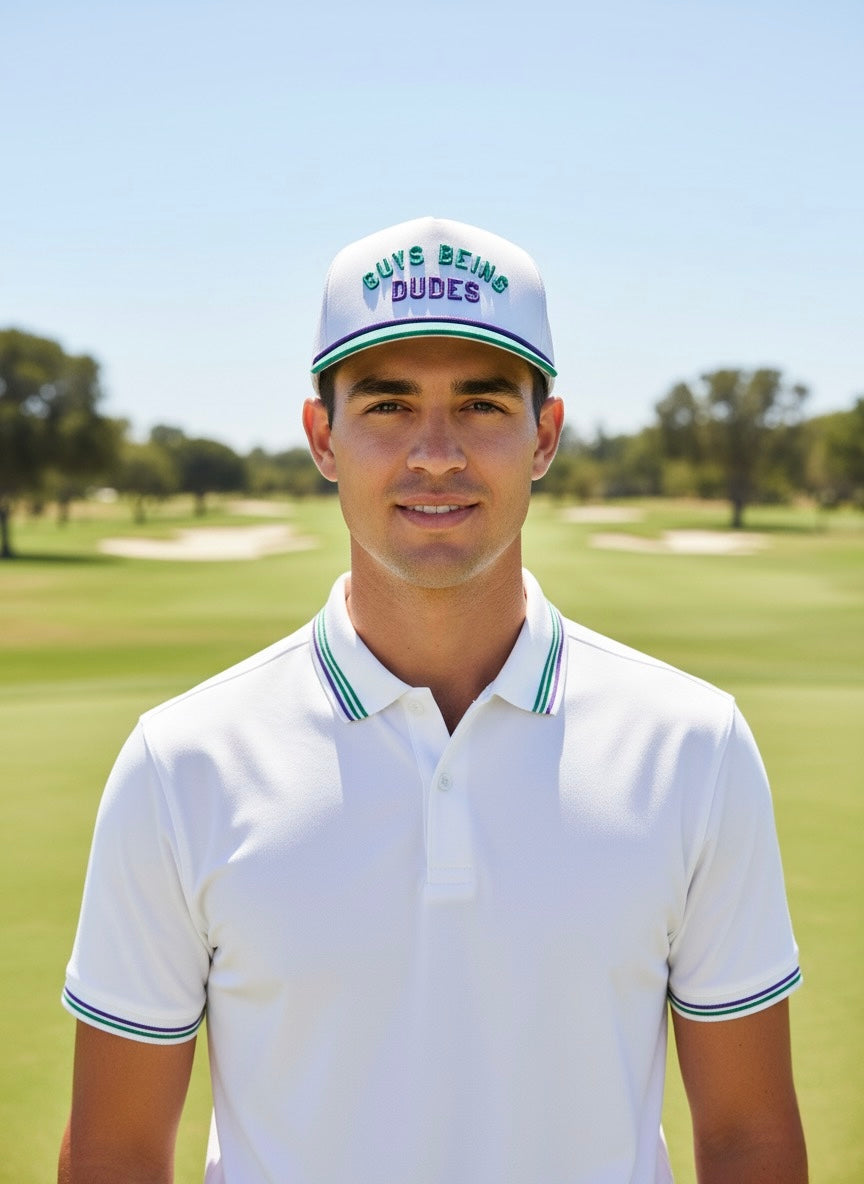 Guys Being Dudes – White & Green Golf Hat by Sunday Drinks