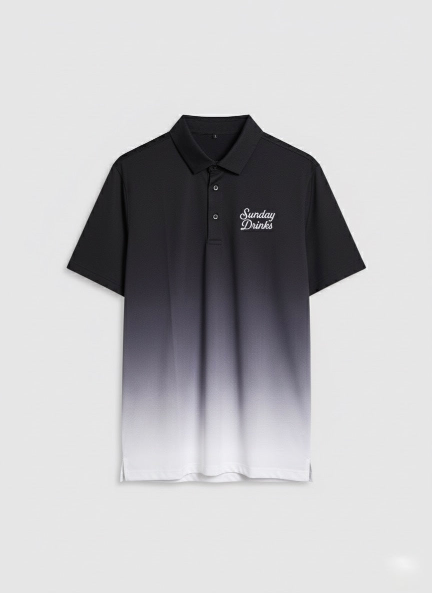 Sunday Fade – Black to White Gradient Golf Polo by Sunday Drinks, Stylish Moisture-Wicking Performance Shirt for Men, Perfect for Golf and Outdoor Sports