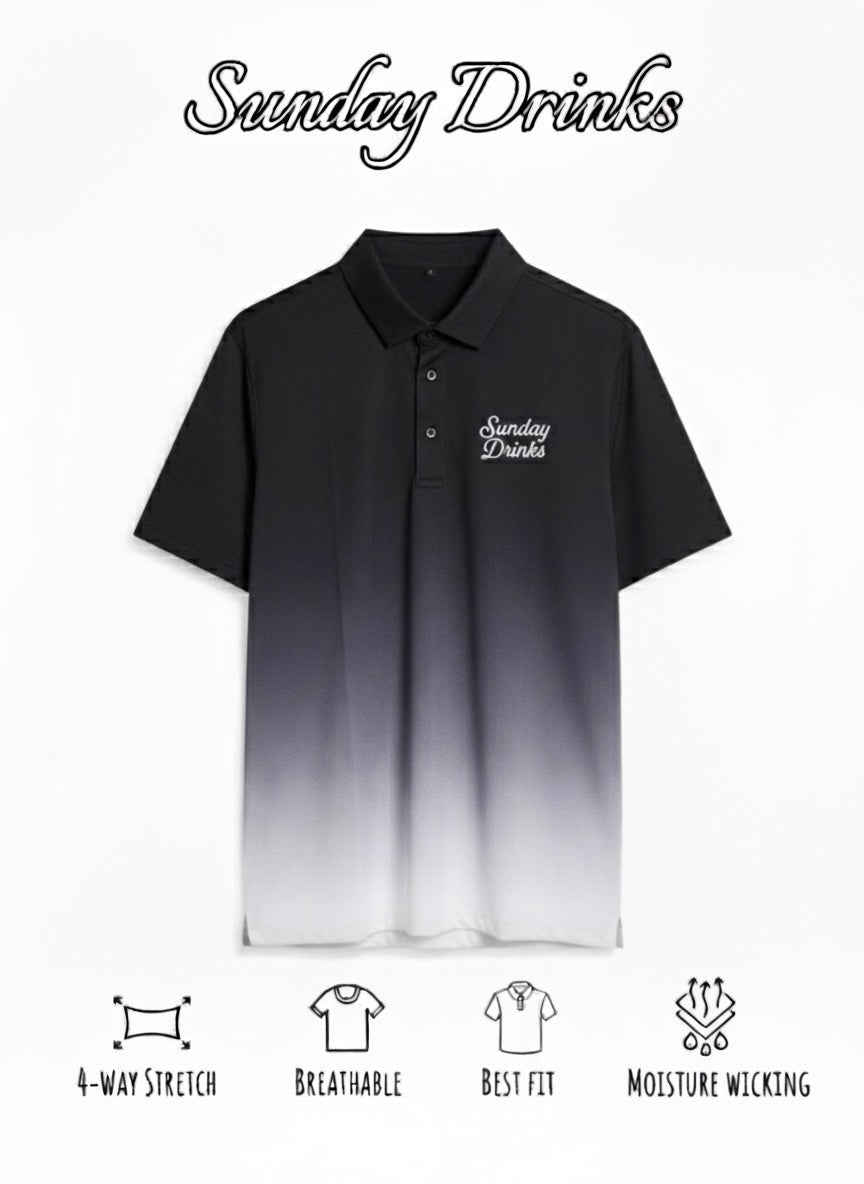 Sunday Fade – Black to White Gradient Golf Polo by Sunday Drinks, Stylish Moisture-Wicking Performance Shirt for Men, Perfect for Golf and Outdoor Sports