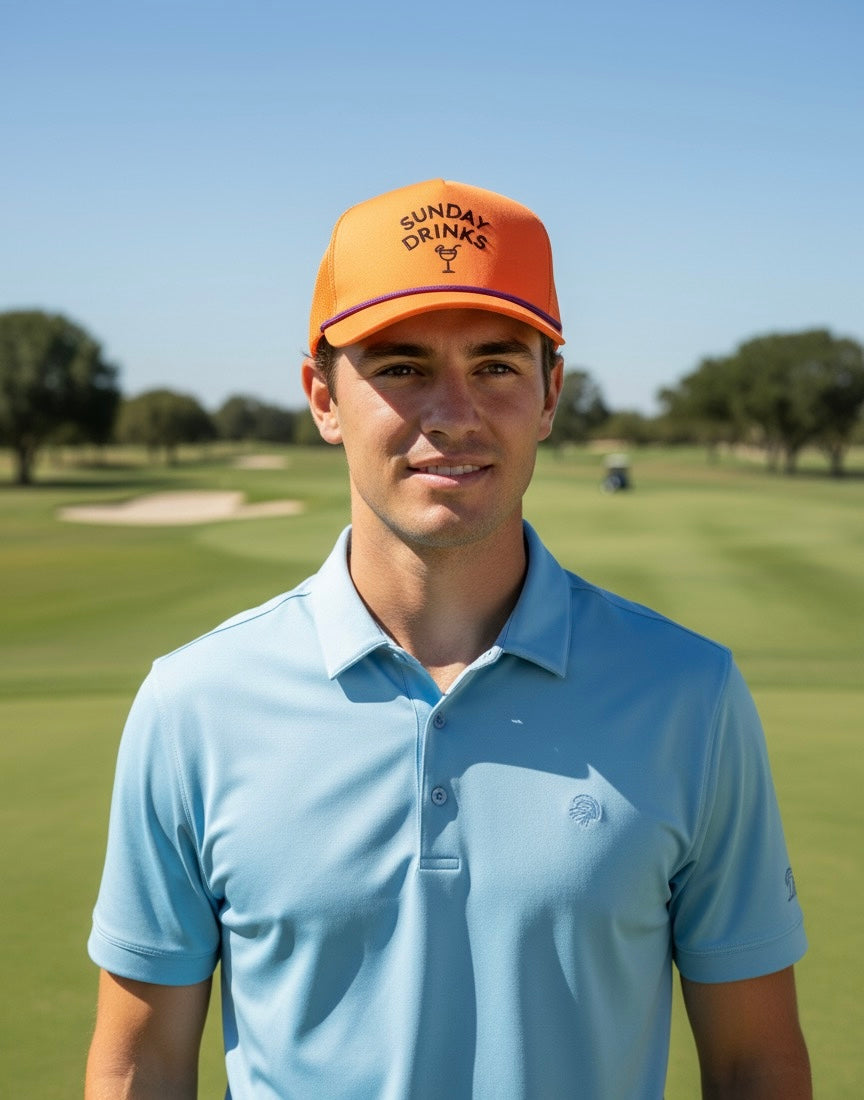 Orange Slice – Bright Orange Sunday Drinks Golf Cap, Adjustable Unisex Sports Hat for Golfing, Outdoor Summer Lifestyle