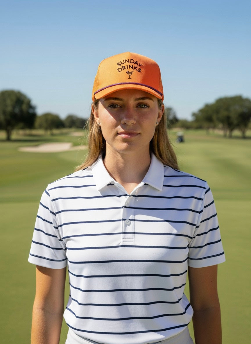 Orange Slice – Bright Orange Sunday Drinks Golf Cap, Adjustable Unisex Sports Hat for Golfing, Outdoor Summer Lifestyle