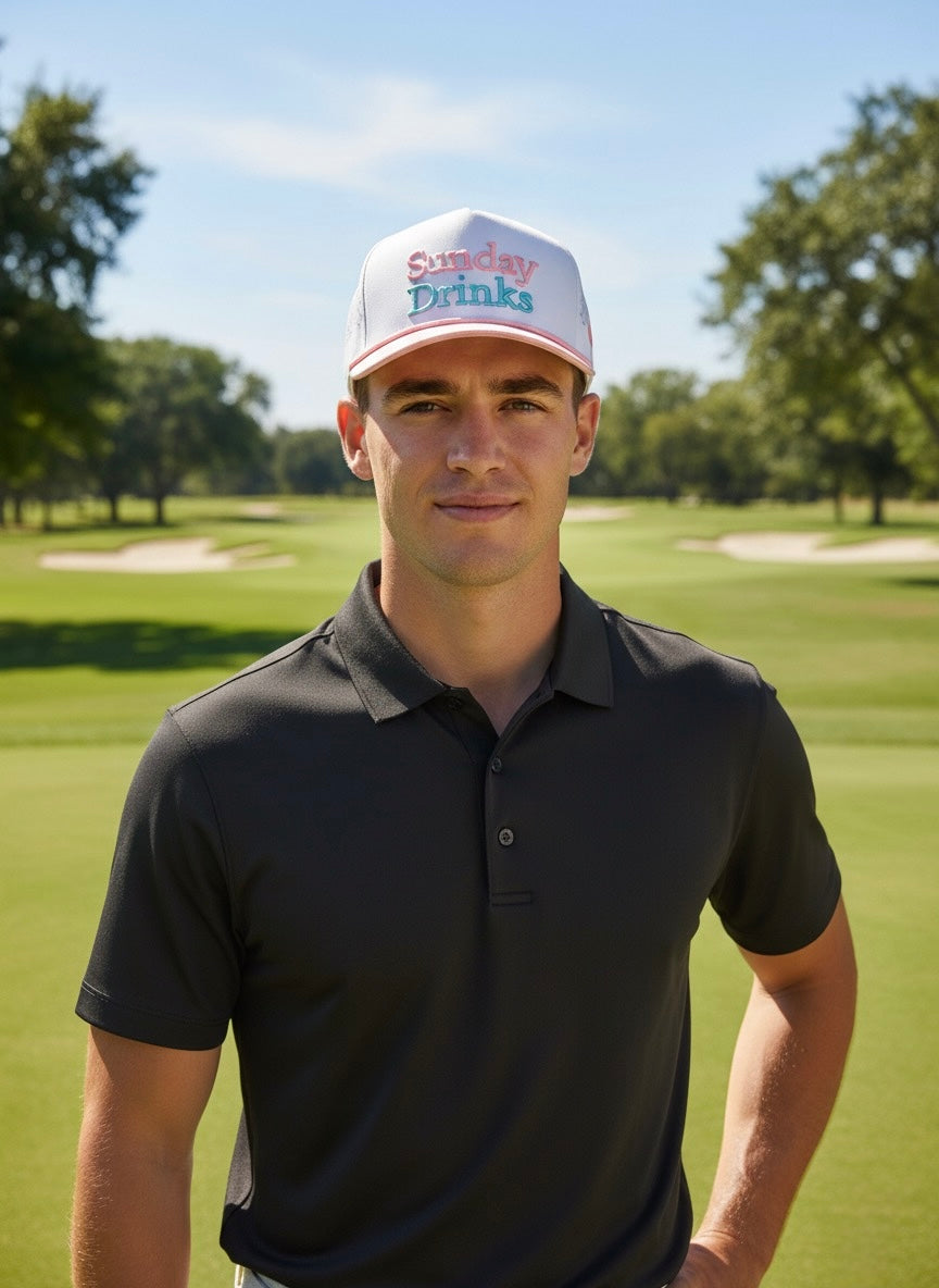 Par-tee Pink – Fun Pink Golf Cap by Sunday Drinks, Adjustable Unisex Sports Hat for Golf, Outdoor Summer Active Lifestyle