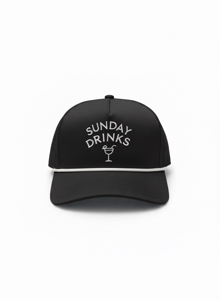 ⁠Sunday Black Out – Signature Sunday Drinks Black Golf Cap, Adjustable Unisex Sports Hat for Outdoor Golfing & Lifestyle