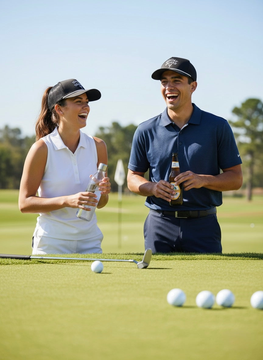 ⁠Sunday Black Out – Signature Sunday Drinks Black Golf Cap, Adjustable Unisex Sports Hat for Outdoor Golfing & Lifestyle