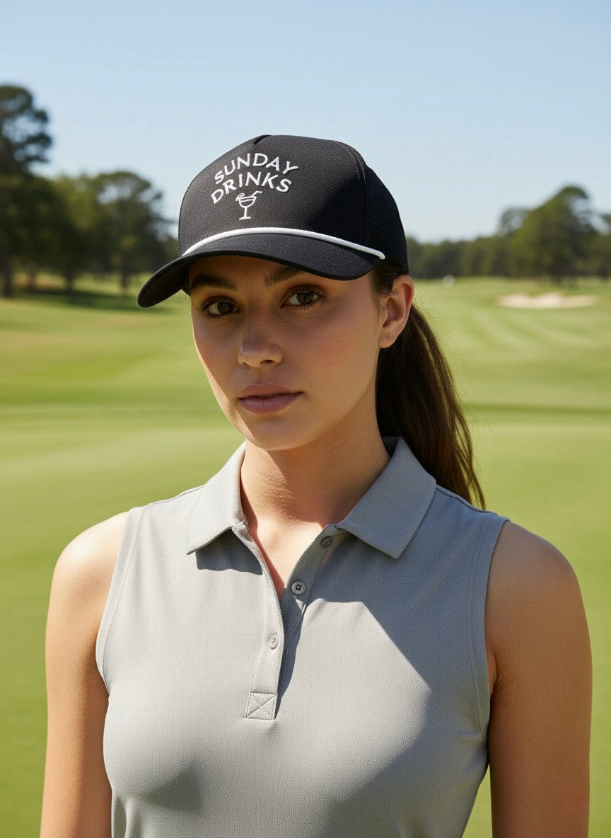⁠Sunday Black Out – Signature Sunday Drinks Black Golf Cap, Adjustable Unisex Sports Hat for Outdoor Golfing & Lifestyle
