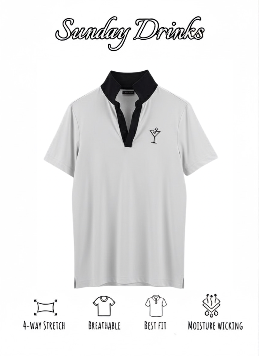 Sunday Martini – Grey & Black Signature Polo by Sunday Drinks Performance Golf Shirt for Men