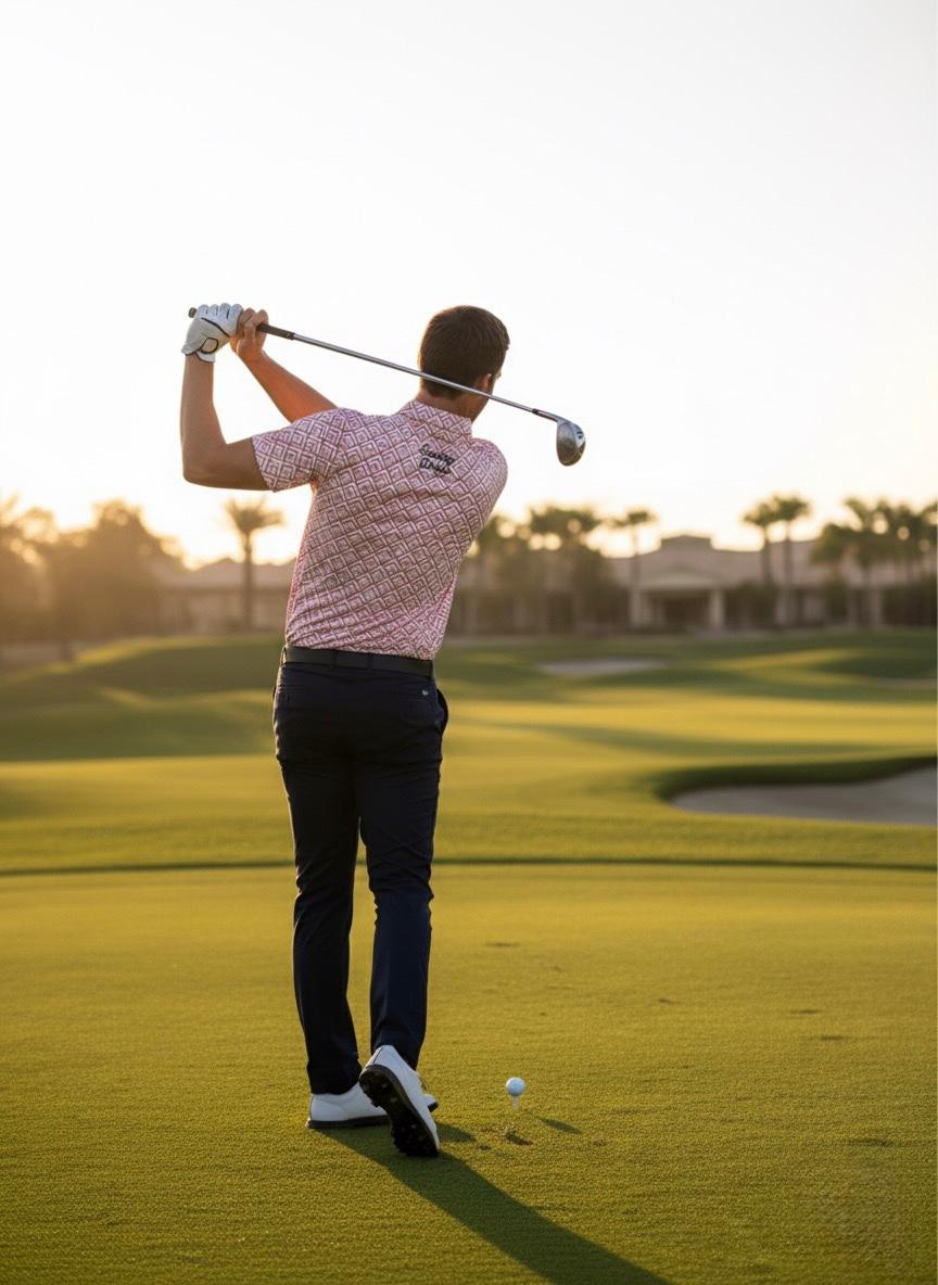 Sunday Sunset – Sunset-Inspired Pattern Golf Polo by Sunday Drinks, Premium Breathable Performance Shirt for Men, Stylish Summer Sportswear for Golf and Lifestyle